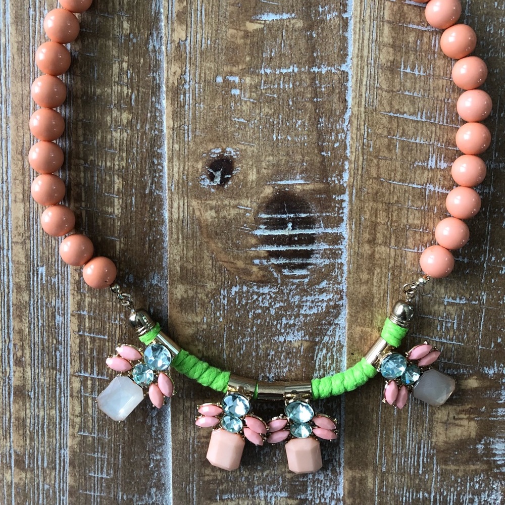 Coral, peach, and lime bauble statement necklace.